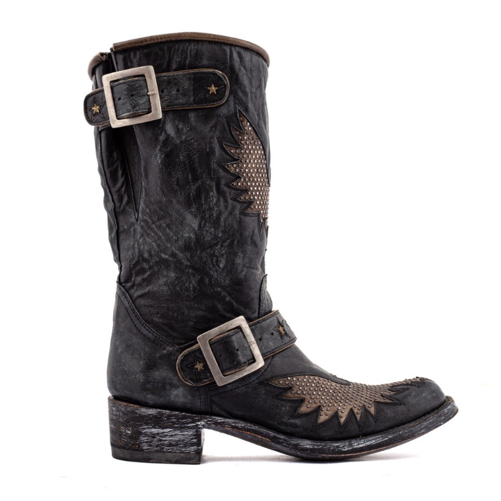 OLD GRINGO MEXICANA Black Leather Iron Eagle Studded Biker Boots 9.5 10 Like New - Picture 4 of 13